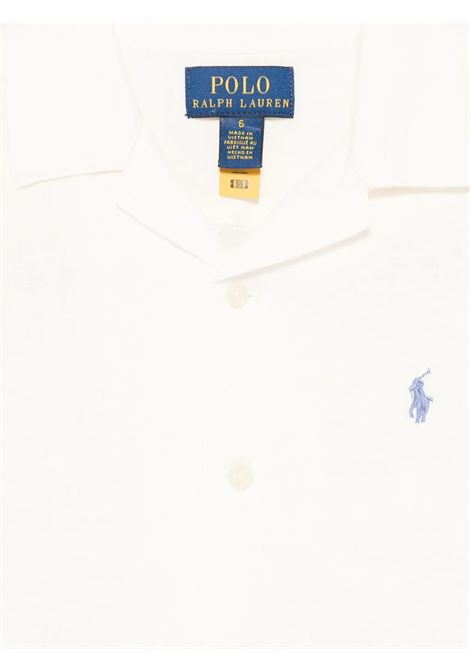 Camicia Bowling In Lino Bianco Con Pony a Contrasto RALPH LAUREN KIDS | 322-964585001
